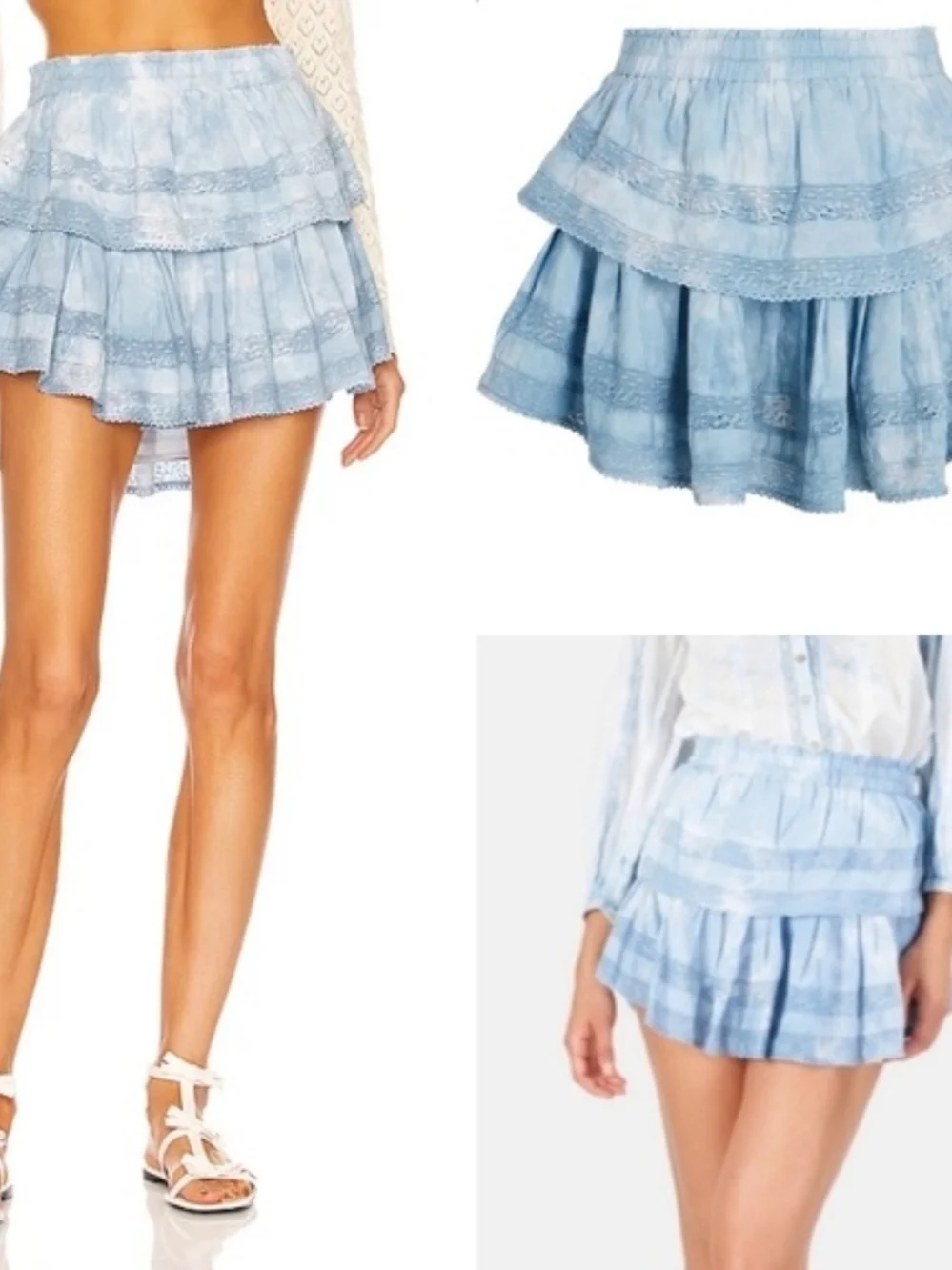 LoveShackFancy Pacific Indigo Hand-Dye Ruffle Mini Skirt Cottagecore Boho Tiered